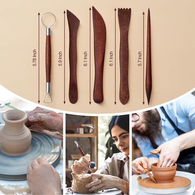Amrules Clay Tools Kit, 27 PCS Red Pottery Tools, Practical Polymer Clay Sculpting Tools Kit, Air Dry Clay Tools Set for Adults, Pottery Craft, Dotting, Carving, Drawing, Molding, Modeling, Shaping - Image 3